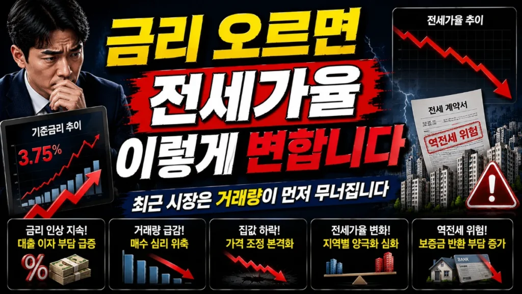 금리 오르면 전세가율 이렇게 변합니다. 최근 시장은 거래량이 먼저 무너집니다