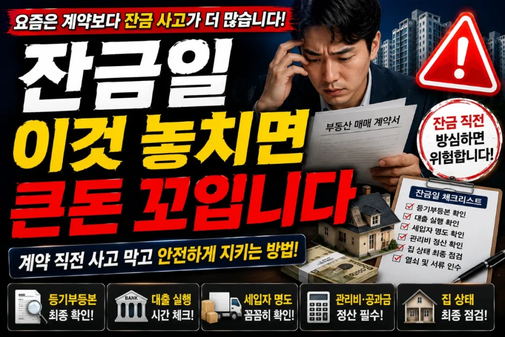 잔금일 이것 놓치면 큰 돈 꼬입니다. 요즘은 계약보다 잔금 사고가 더 많다