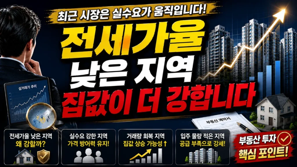 전세가율 낮은 지역 집값이 더 강합니다. 최근 시장은 실수요가 움직입니다.