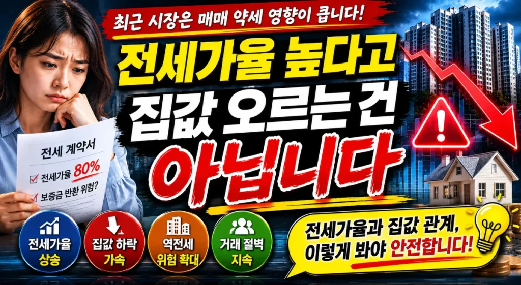 전세가율 높다고 집값 오르는 건 아닙니다.  최근 시장은 매매 약세 영향이 큽니다