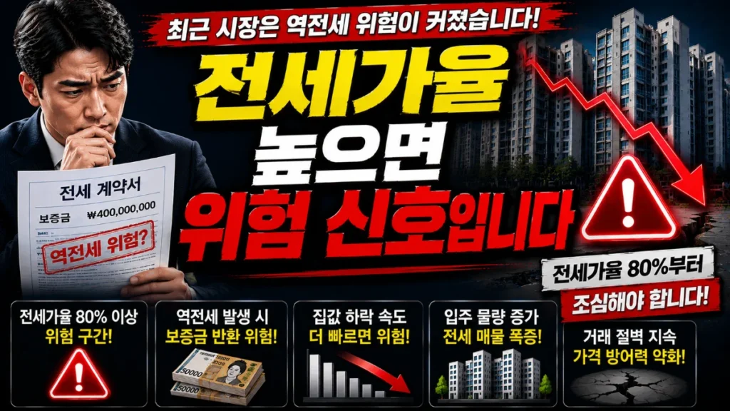 전세가율 높으면 위험 신호입니다. 최근 시장은 역전세 위험이 커졌습니다