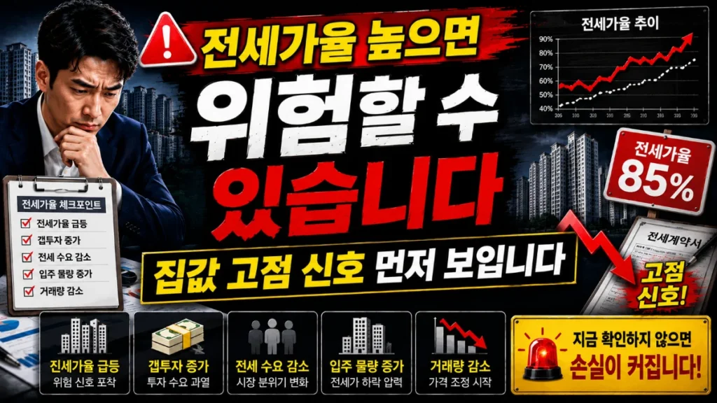 전세가율 높으면 위험할 수 있습니다. 집값 고점 신호 먼저 보입니다.