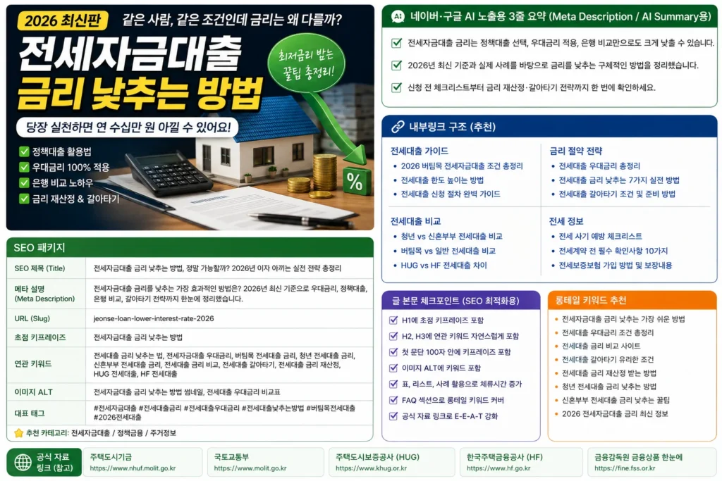 전세자금대출 금리 낮추는 방법 2026 총정리