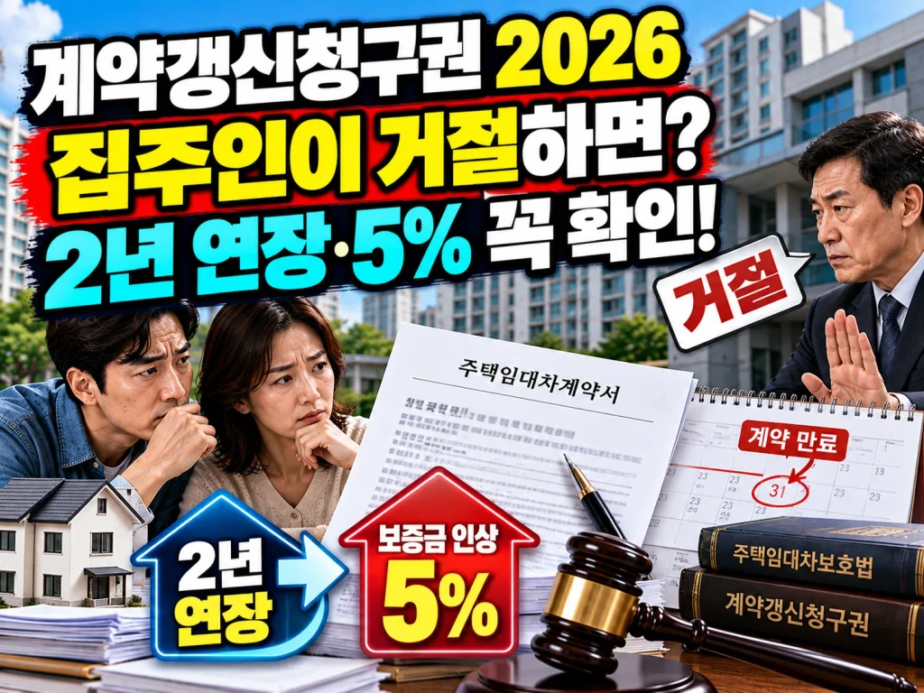 계약갱신청구권 2026 집주인이 거절하면? 2년 연장·5% 꼭 확인!