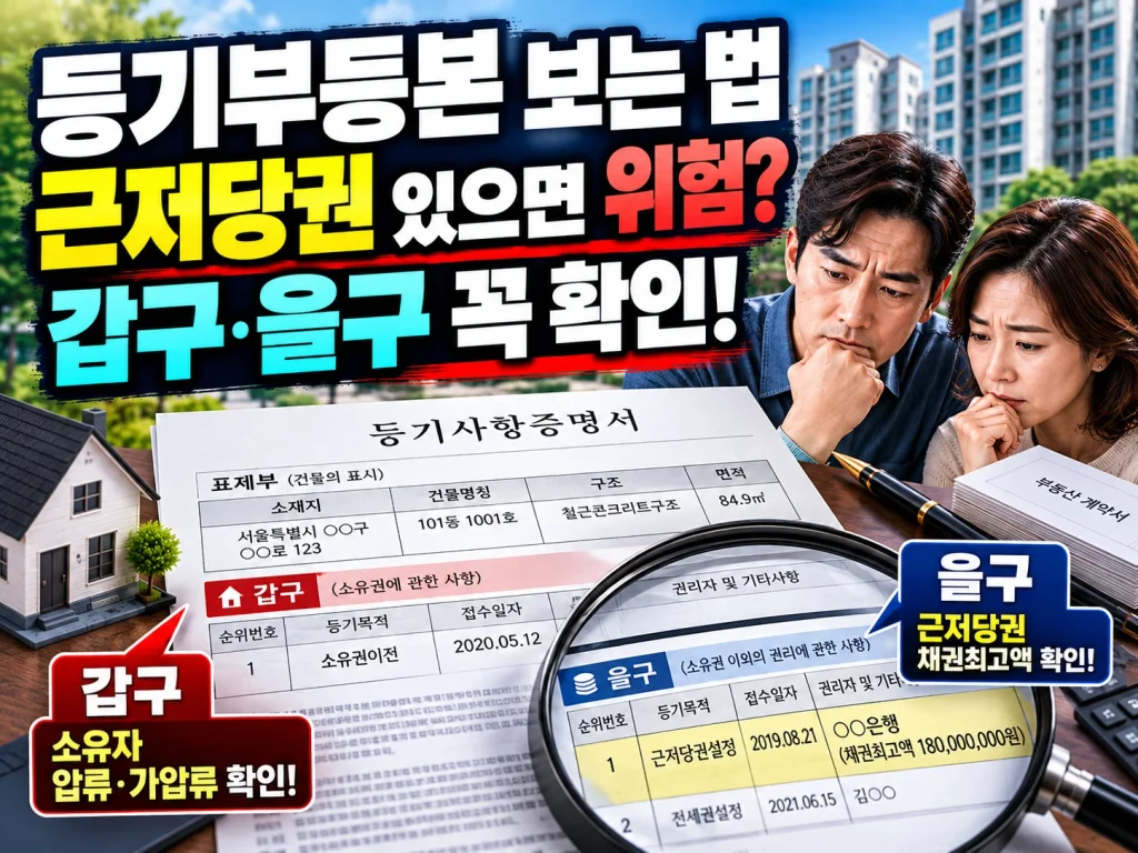 등기부등본 보는 법, 근저당권 있으면 위험? 갑구·을구 꼭 확인!