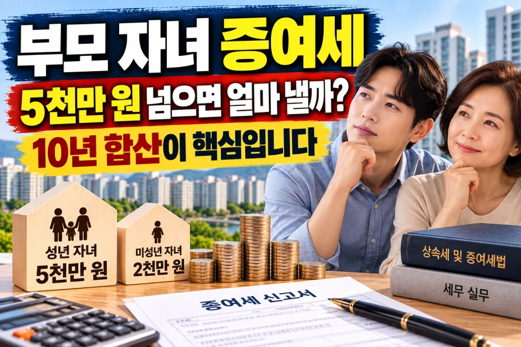 보모 자녀 증여세 5천만 원 넘으면 얼마 낼까? 10년 합산이 핵심입니다