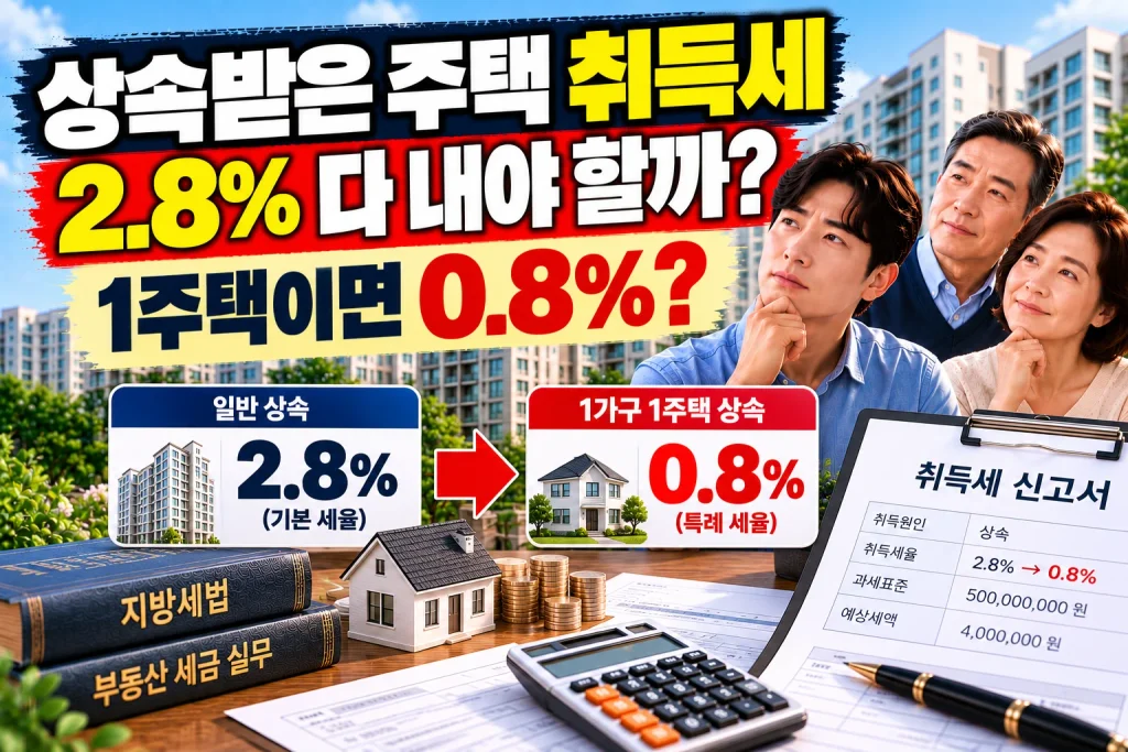 상속받은 주택 취득세 2.8% 다 내야 할까? 1주택이면 0.8%?