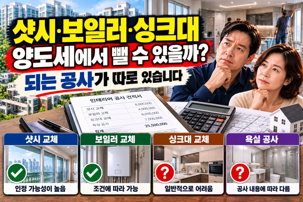 샷시·보일러·싱크대 양도세에서 뺄 수 있을까? 되는 공사가 따로 있습니다