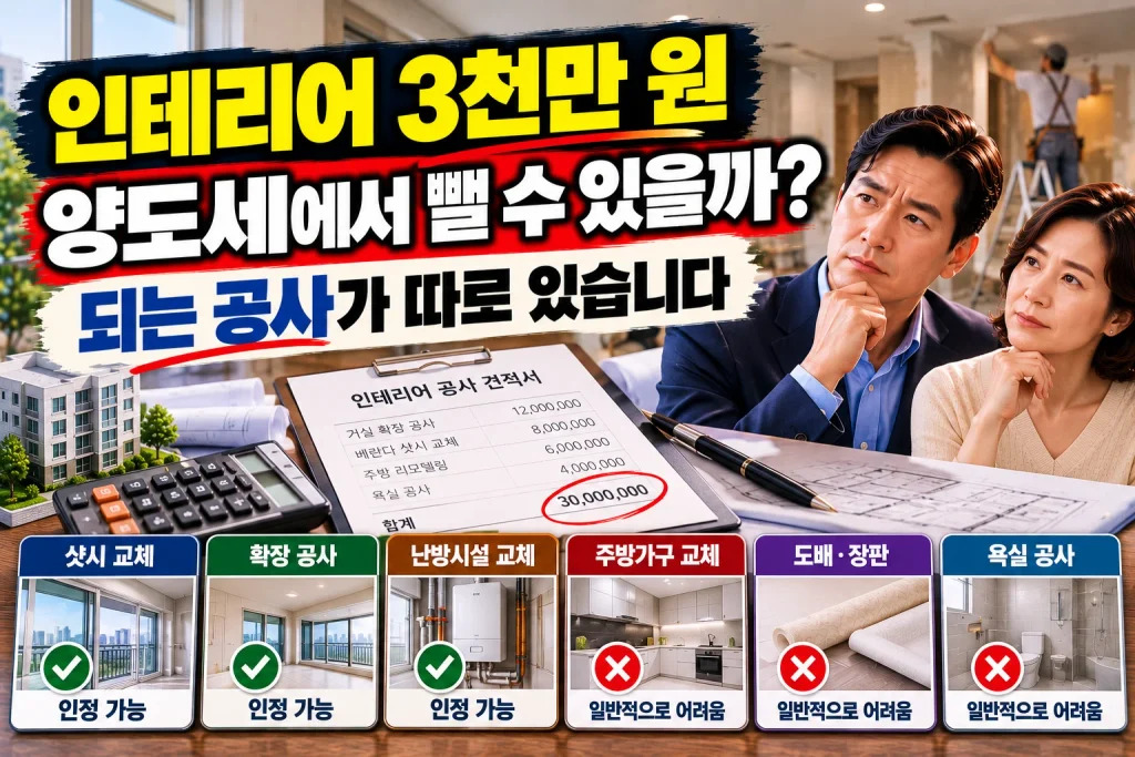 인테리어 3천만 원, 양도세에서 뺄 수 있을까? 되는 공사가 따로 있습니다