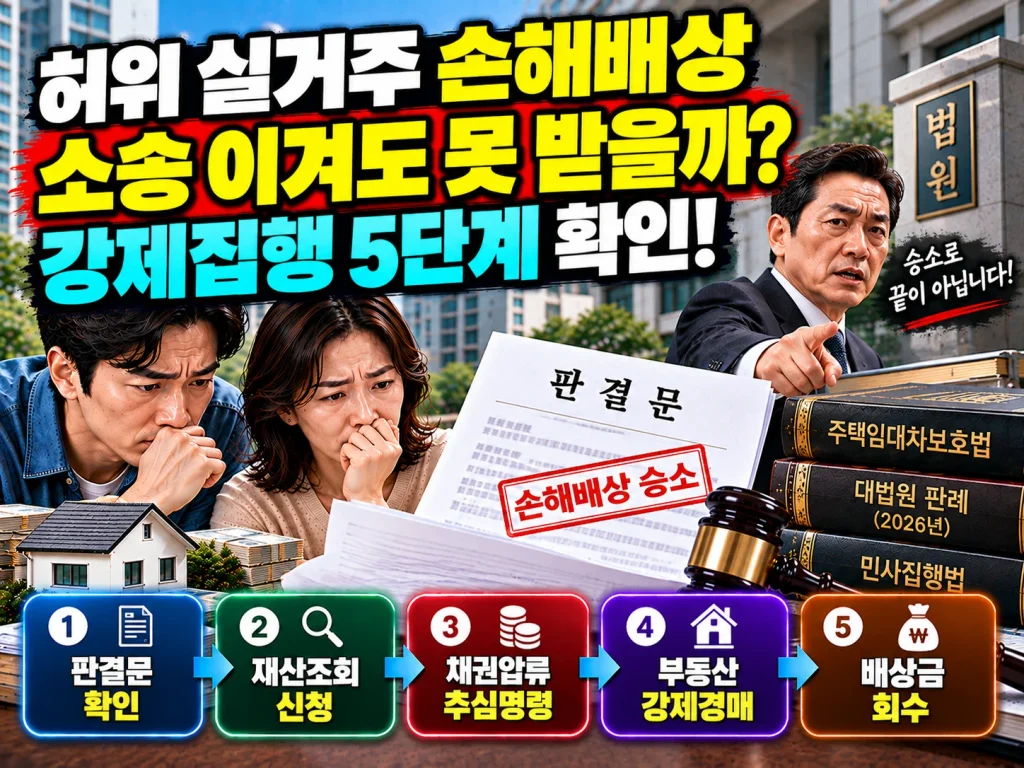 허위 실거주 손해배상 소송 이겨도 못 받을까? 강제집행 5단계 확인!